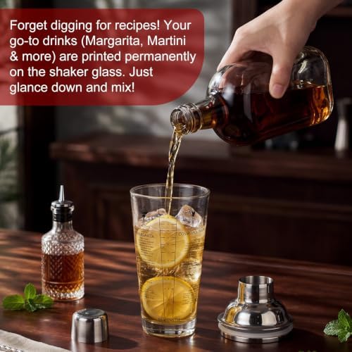 Hushee 2 Pcs 14 oz Glass Cocktail Shaker with Measurements and 6
