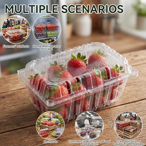 Qinyoung 100 Pack Berry Containers 1 lb Plastic Strawberry Basket with