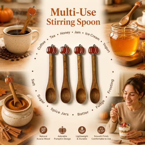4PCS Acacia Wooden Coffee Spoons, 5.1 Inch Mini Teaspoons