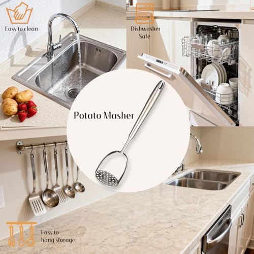 Stainless Steel Potato Masher, 14 in Length, Long Handle Design