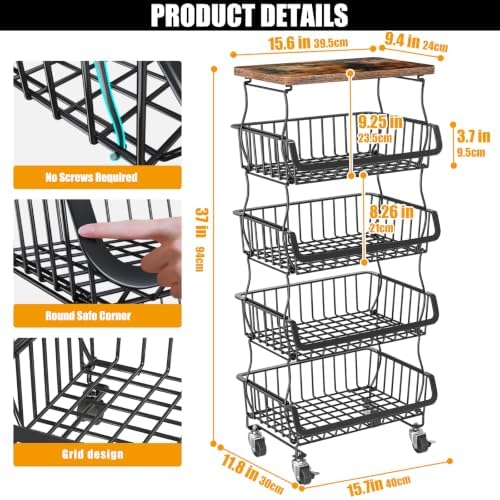 Gsiekare 5-Tier Fruit and Vegetable Basket with Wheels