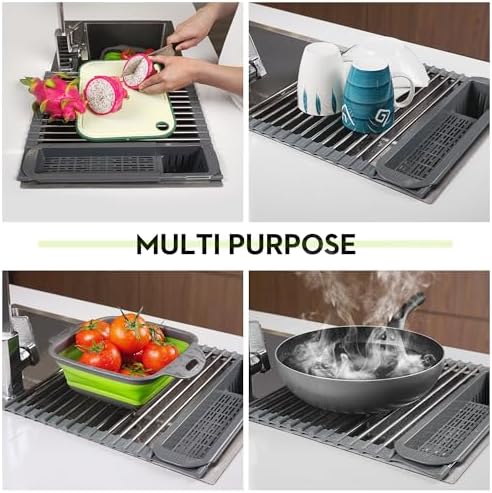 Roll Up Dish Drying Rack Over The Sink, 304 Stainless Stee Dish