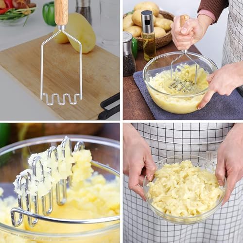 HIC Kitchen Extra-Long Potato Masher, Single-Piece Heavyweight Steel