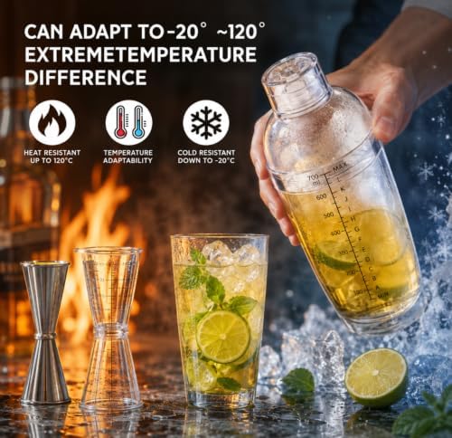 Uiifan 6 Pcs Plastic Cocktail Shaker Set 4 Pcs 17 oz 24 oz Hand Drink
