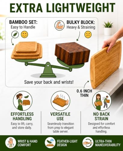 INDESTRUCTIBLE Extra Large Bamboo Cutting Board Set of 3 with Vertical