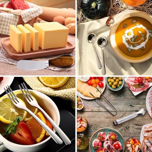 Charcuterie Accessories (14 Pcs), Cheese Spreaders for Charcuterie Board, Mini Serving Spoons, Forks and Mini Serving Tongs - Charcuterie Utensils for Butter, Cheese and Pastry Making