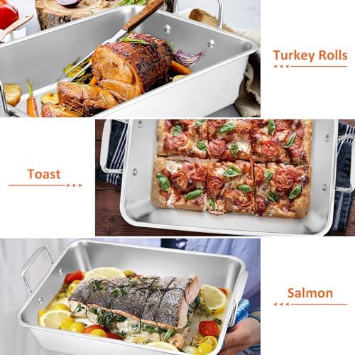 Leonyo 14 Inch Turkey Roasting Pan with Wire Rack, Oven Roaster Pan Tray