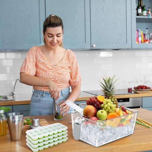 Aneco Plastic Freezer Ice Bin Set with Flexible Scoop Clear Storage