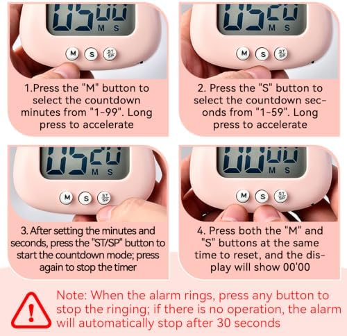 Cute Digital Desk Timer, Magnetic LCD Alarm Clock with Stand
