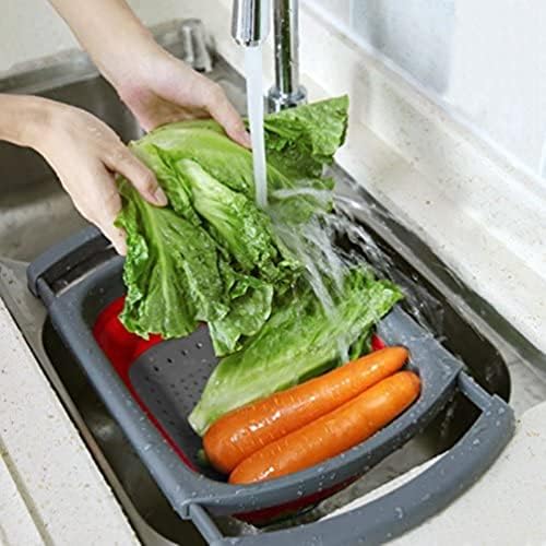 Collapsible Colander, Red Food Strainer Over the Sink Colanders