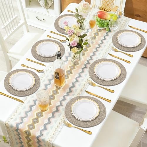 Round Placemats Set of 6, Cotton Rope Woven Table Mats, Hot Pads for