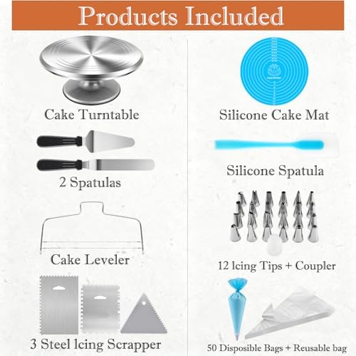 12 Inch Aluminium Rotating Cake Stand Turntable, Cake Decorating Kit