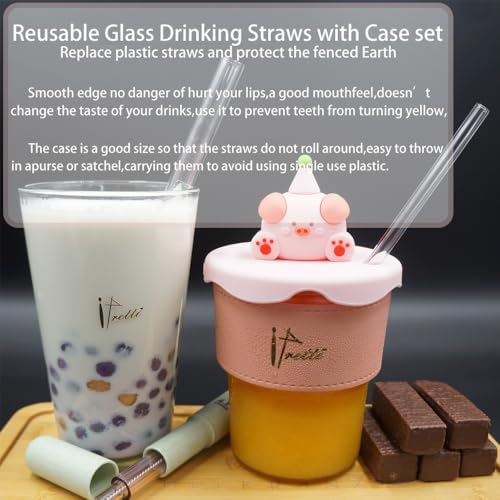 Reusable Glass Drinking Boba Straws with Brush set&Portable Case