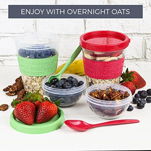 Tribello 20 OZ Overnight Oats Container With Lid, Set of 4 Crunch Cups
