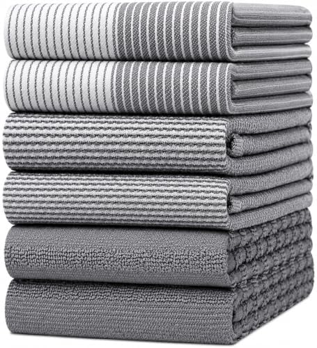 Kitchen Towels 6 Pack 100% Cotton, 20"x28" Dish Towels - Grey