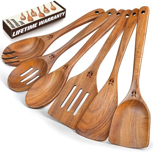 6-Piece Natural Teak Wooden Utensil Set