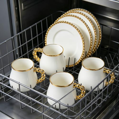 8 Oz Cappuccino Cups Set of 4, Latte Cups with Saucer and Spoons