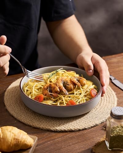 famiware Mercury Pasta Bowls Set of 4, 33 oz Large Salad Bowls, Dark