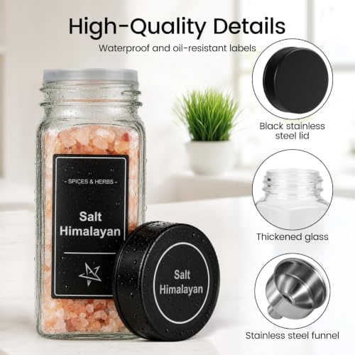Glass Spice Jars with Grinder Lid 24 Pack 4 oz Black Stainless