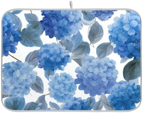 OTVEE Elegant Hydrangea Flower Art Dish Drying Mat for Kitchen Counter