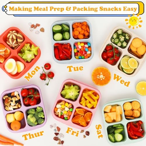 6 Pack Snack Containers, 4 Compartment Snack Box Containers Bento Box