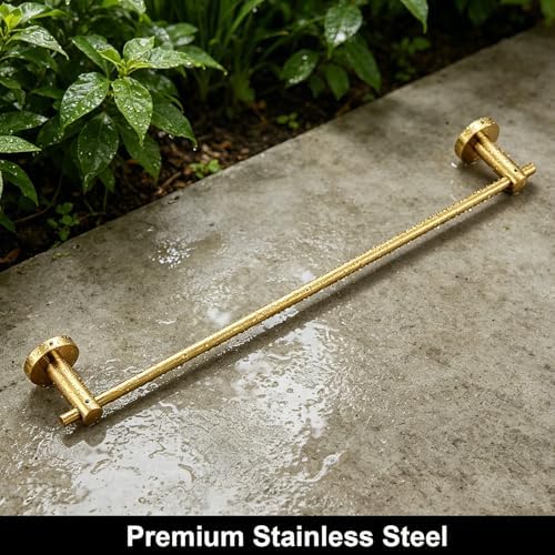NEWRAIN Pot Rack Wall Mounted, 21 inch Hanging Pot and Pan Hanger, Stainless Steel Kitchen Rail Coffee Mug Rack with 10 S Hooks,Brushed Gold