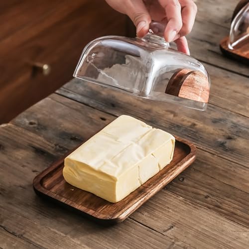 HAN SHENG Wooden Butter Dish with Lid Knife, Butter Storage Holder