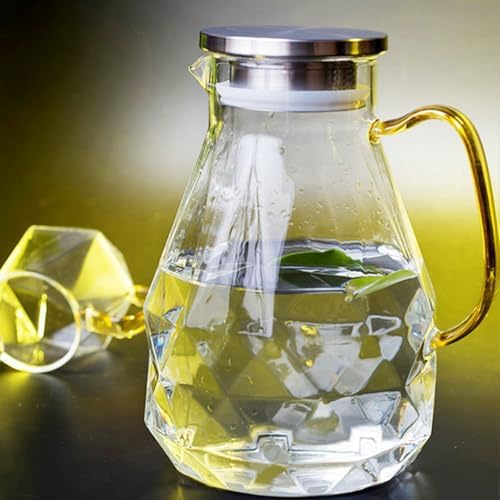 Glass Water Pitcher with Lid 1500ml, Heat Resistant for Restaurant
