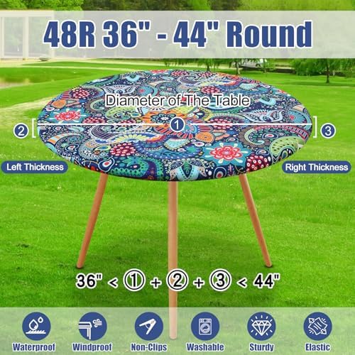 Moosfor Printed Spandex Round Tablecloth Fitted Table Cloth for 36-44