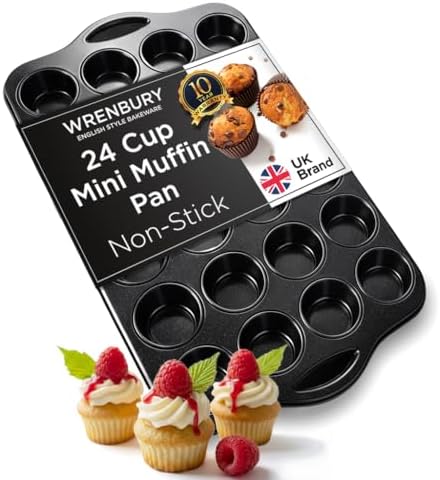 Wrenbury Mini Muffin Pan 24 Cup - Nonstick Small Cupcake Tin, 1.8in