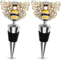 Bee Wine Stopper (Set of 2), Gold Enamel Bumblebee Bottle Topper with