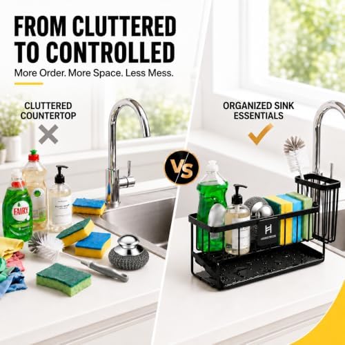 Kitchen Sink Organizer, Stainless Steel, Black