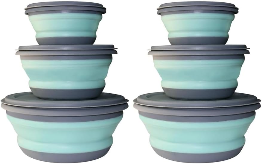 Collapsible Bowl with Lid, 6 PCs Silicone Salad Bowl with Lid Portable