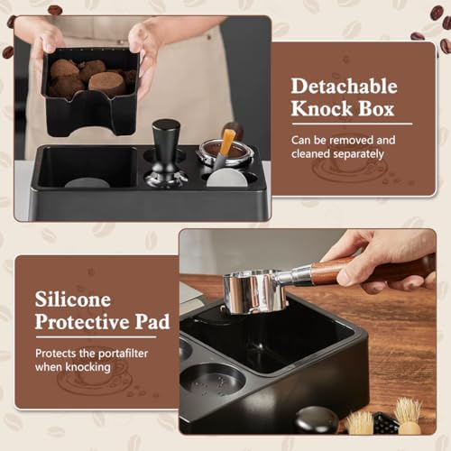 Y-Step Espresso Knock Box, 8 in 1 Espresso Tamping Station ABS for