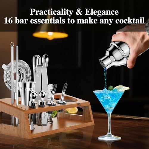 IOV Cocktail Shaker Set Bartender Kit with Stand | Bar Set Drink Mixer