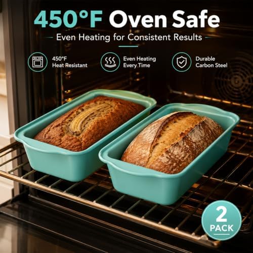 2 Pack 9x5 Inch Loaf Pan with Lid, Nonstick Bread Pans for Baking