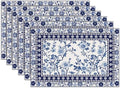 Blue White Floral Placemats Set of 6, Chinoiserie Flower Linen Place