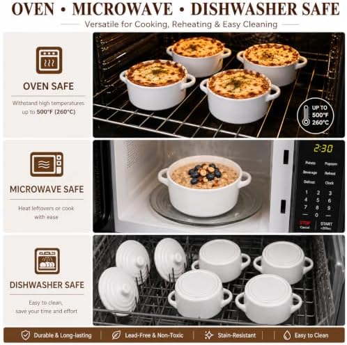 Mini Dutch Oven Set of 4, 14 oz Ceramic Mini Dutch Ovens with Lids and