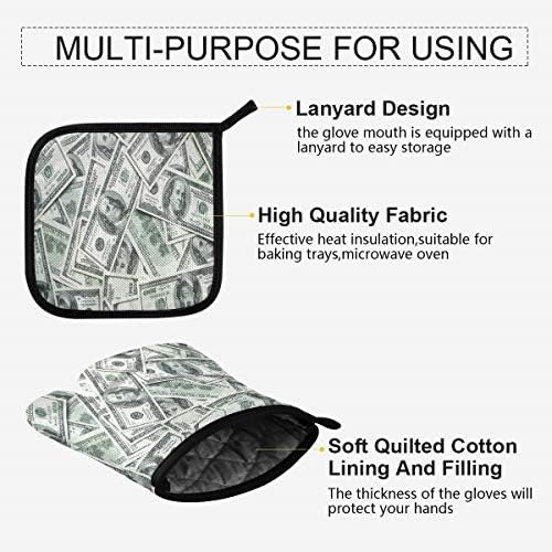 QMXO Funny American Dollar Money Oven Mitts Quilted Cotton Lining
