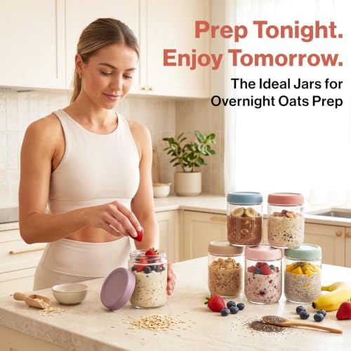 EDELHAUS Glass Overnight Oats Containers with Lids