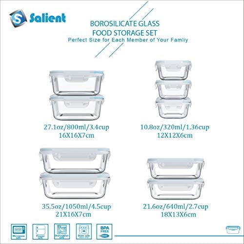S SALIENT 18 Piece Glass Food Storage Containers with Lids