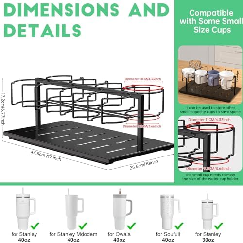 Pull Out Water Bottle Organizer for Stanley, Slide Out Tumbler Storage