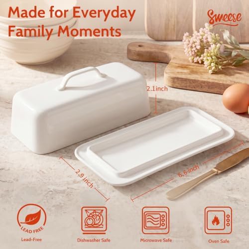 Sweese Ceramic Butter Dish with Lid for Countertop, 6.6“ Large Butter