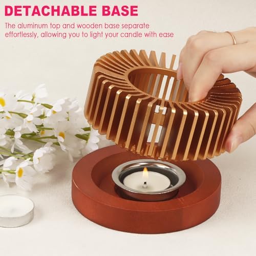 KAYCROWN Teapot Warmer, Aluminum Alloy & Wood Tea Warmer with Tealight