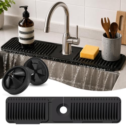 24 Inch Silicone Faucet Mat for Kitchen Sink Splash Guard, W/Sink