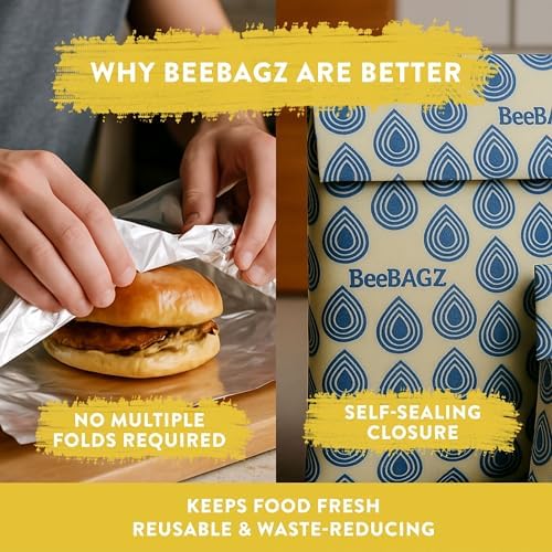 BeeBAGZ Beeswax Wrap Storage Bags, 2-Pack, 8.5 x 6.5-Inch