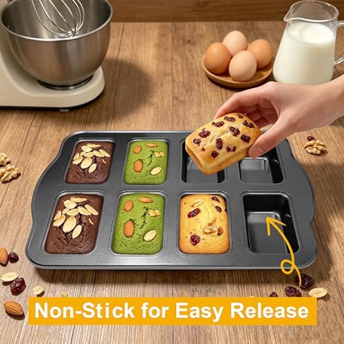 Mini Loaf Baking Pan, 8-Cavity Non-Stick Bread Pans Set, Gray