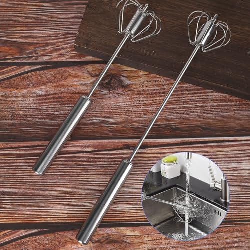 3Pcs Semi Automatic Egg Whisk, Rotary Hand Push Whisk, Stainless Steel