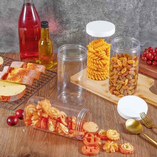 4 Pack Plastic Container, Plastic Jars, 32 Oz, Clear, Round