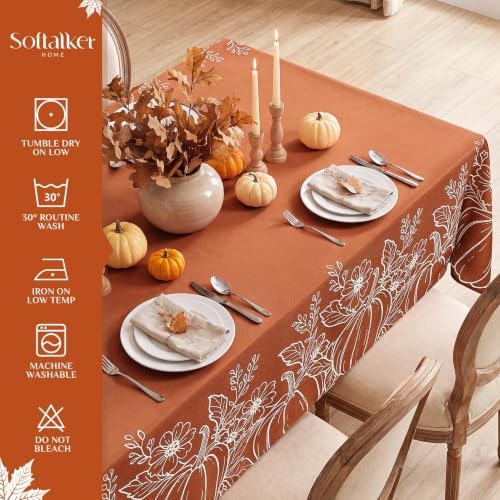 Softalker Large Fall Tablecloth Rectangle 60x104 inch, Faux Linen